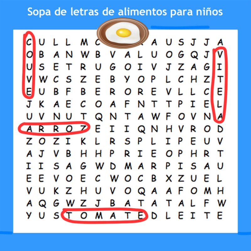 Caça palavras ou sopa de letras - Jogo para aumentar o vocabulário das crianças