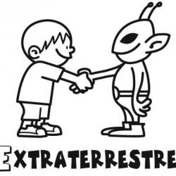 Desenho de menino com extraterrestre para pintar