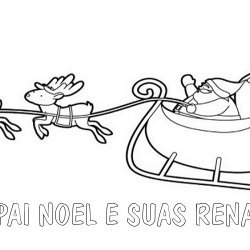 Desenho para pintar de Papai Noel e suas renas