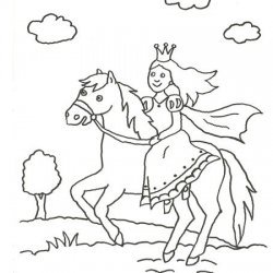 Desenho de princesa montada num cavalo para pintar