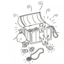 Desenho de um baú de tesouro para pintar