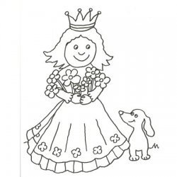 Desenho de um princesa e o seu cão para pintar