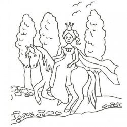 Desenho de princesa e poney para colorir