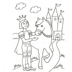 Desenho de um príncipe a cavalo para pintar