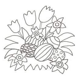 Desenho de ovos de Páscoa no meio de flores