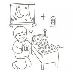 Desenho de menino rezando para colorir