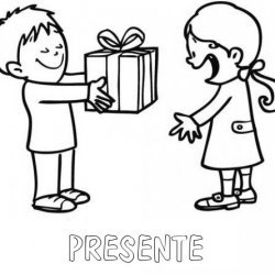 Desenho para pintar de menina recebendo presente