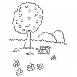 Desenho de árvore com cesta de frutas
