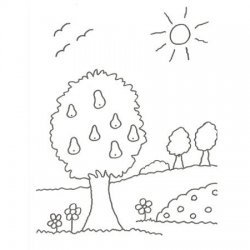 Desenho de uma árvore com frutas para colorir