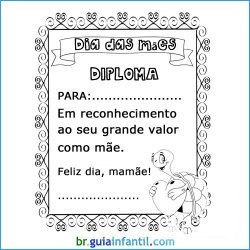 Diploma para pintar para o dia das mães