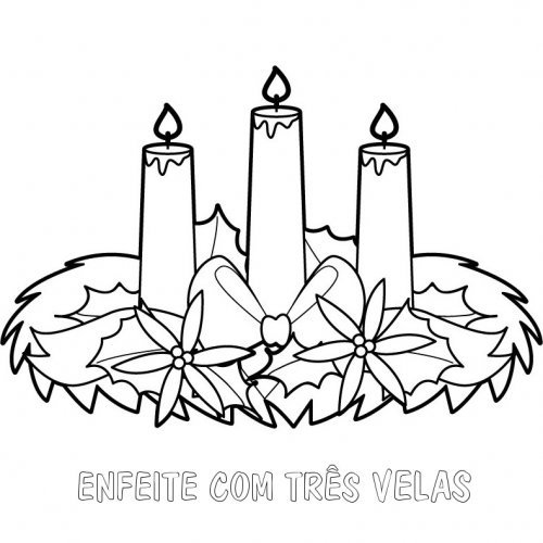 Desenho de enfeite de Natal com 3 velas para colorir