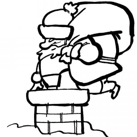 Desenho de Papai Noel na chaminé para pintar
