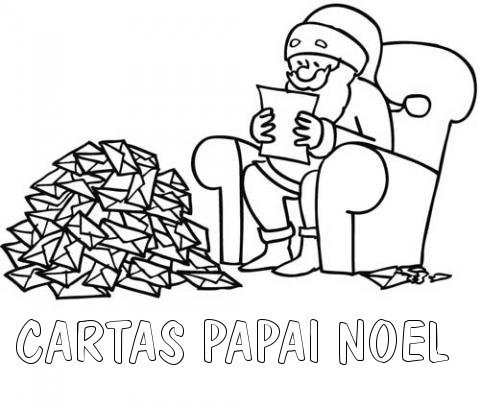 Desenho para colorir de Papai Noel lendo as cartas de Natal