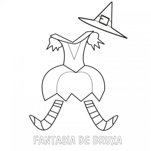 Desenho de uma fantasía de Bruxa para imprimir e colorir