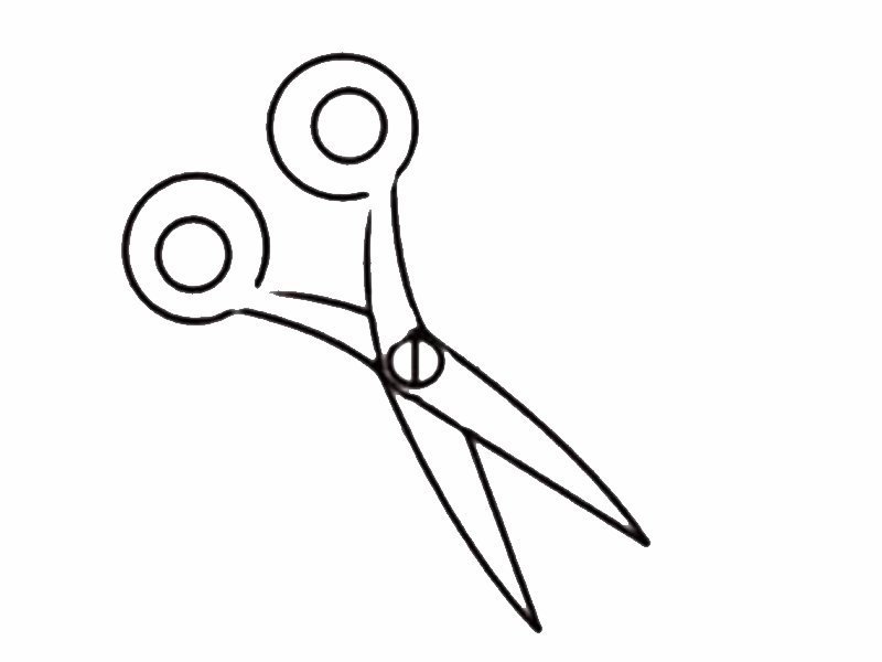 Dibujo para imprimir y colorear de una tijera abierta para niños