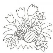 Desenho de ovos de Páscoa no meio de flores
