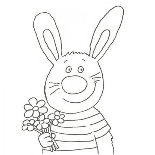 Desenho de um coelho com flores para pintar