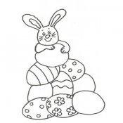 Desenho de um coelho com ovos de Páscoa