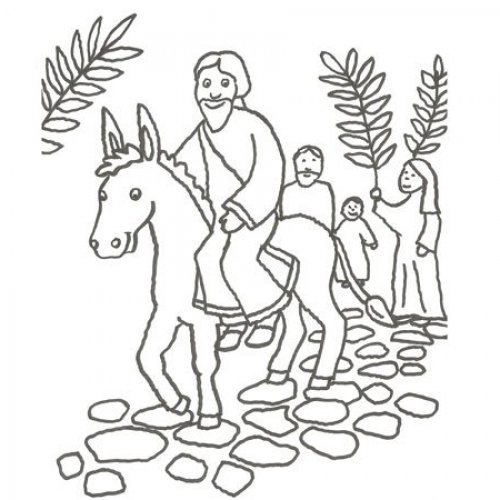 Desenho de Jesús montado num burro para pintar