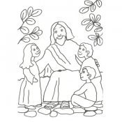 Desenho de Jesús com as crianças para pintar