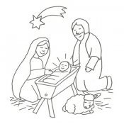Desenho de María, José e Jesús para colorir
