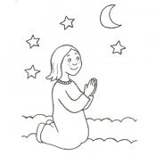 Desenho de uma menina rezando para pintar
