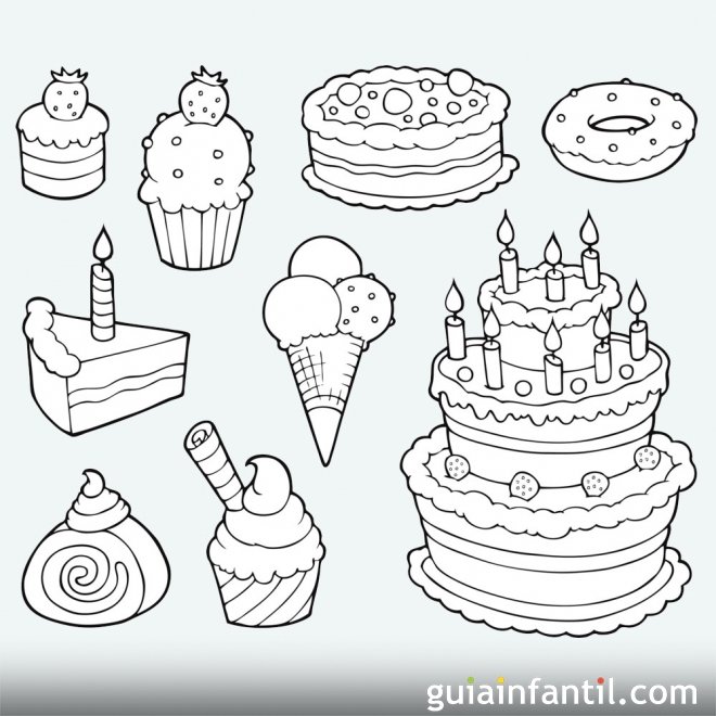 Bolo de aniversário para colorir ilustração para crianças e