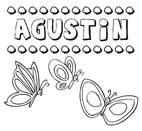 Desenho do nome Agustín para imprimir e pintar. Imagens de nomes