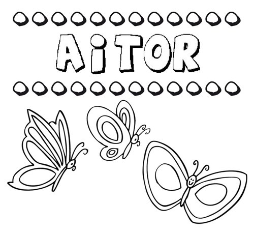 Desenho do nome Aitor para imprimir e pintar. Imagens de nomes