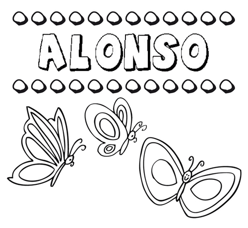 Desenho do nome Alonso para imprimir e pintar. Imagens de nomes