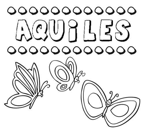Desenho do nome Aquiles para imprimir e pintar. Imagens de nomes