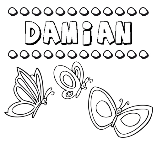Desenho do nome Damián para imprimir e pintar. Imagens de nomes
