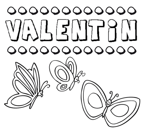 Desenho do nome Valentín para imprimir e pintar. Imagens de nomes