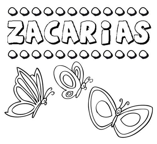 Desenho do nome Zacarías para imprimir e pintar. Imagens de nomes