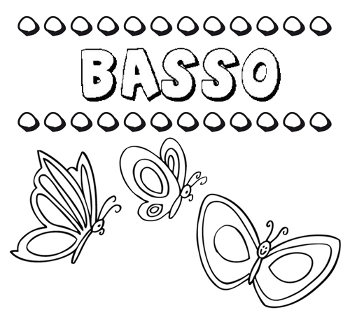 Desenho do nome Basso para imprimir e pintar. Imagens de nomes
