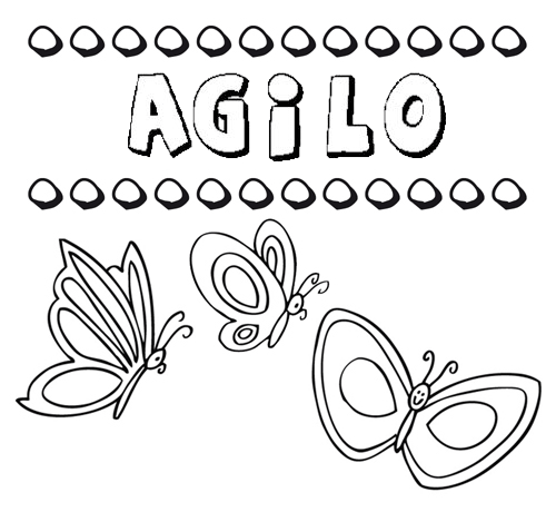 Desenho do nome Agilo para imprimir e pintar. Imagens de nomes
