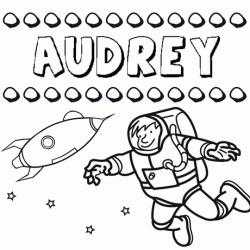 Nome Audrey para colorir. Desenhos dos nomes para pintar com as crianças