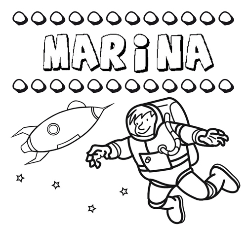 Nome Marina para colorir. Desenhos dos nomes para pintar com as crianças