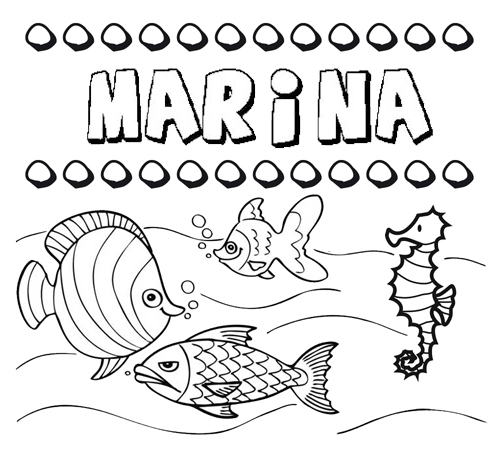 Desenhos do nome Marina para imprimir e colorir com as crianças