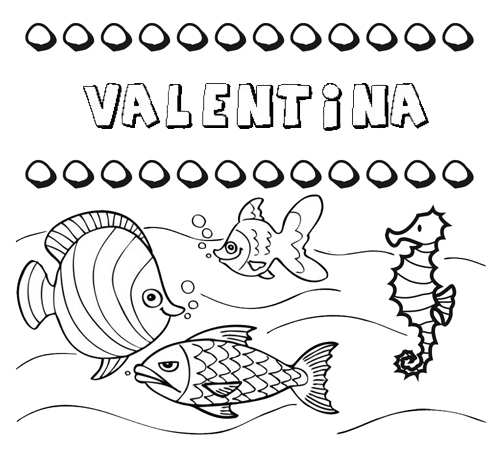 Desenho do nome Valentina para imprimir e pintar. Imagens de nomes