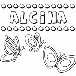 Desenho do nome Alcina para imprimir e pintar. Imagens de nomes