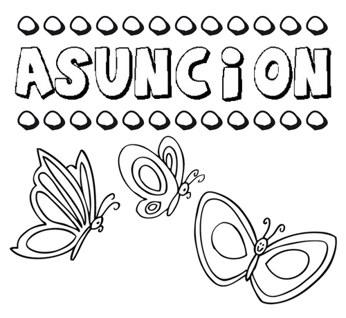 Desenho do nome Asunción para imprimir e pintar. Imagens de nomes