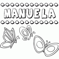 Desenho do nome Manuela para imprimir e pintar. Imagens de nomes