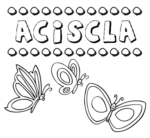 Desenho do nome Aciscla para imprimir e pintar. Imagens de nomes
