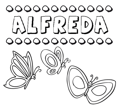 Desenho do nome Alfreda para imprimir e pintar. Imagens de nomes