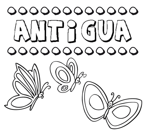 Desenho do nome Antigua para imprimir e pintar. Imagens de nomes