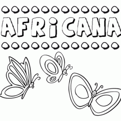 Desenho do nome Africana para imprimir e pintar. Imagens de nomes