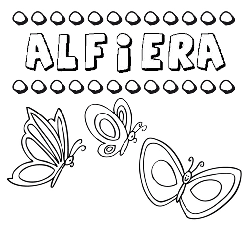 Desenho do nome Alfiera para imprimir e pintar. Imagens de nomes
