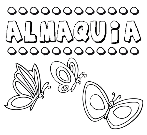 Desenho do nome Almaquia para imprimir e pintar. Imagens de nomes