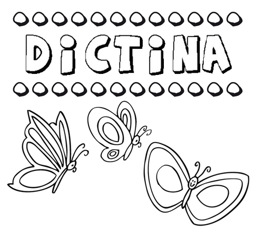 Desenho do nome Dictina para imprimir e pintar. Imagens de nomes